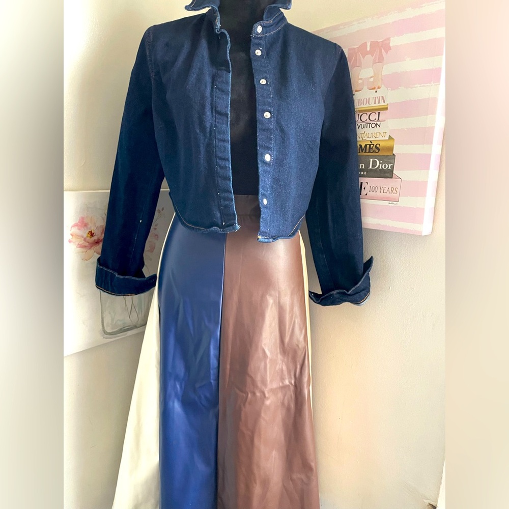 Colorblock Faux Leather Skirt